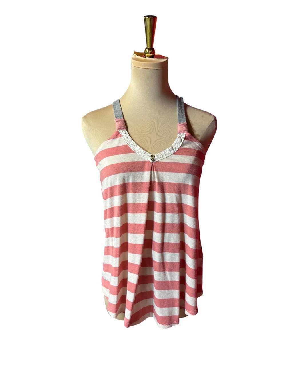 Rewind Pink & White Striped Lace-Trim Tank